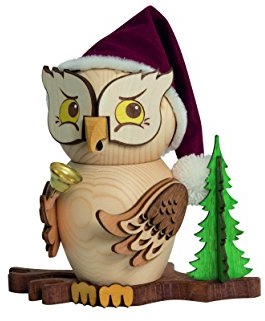 Drechslerei Kuhnert - Rauchfigur/Räucherfigur - Eule Weihnachtsmann aus Massivholz - ca. 15 cm - Made in Germany