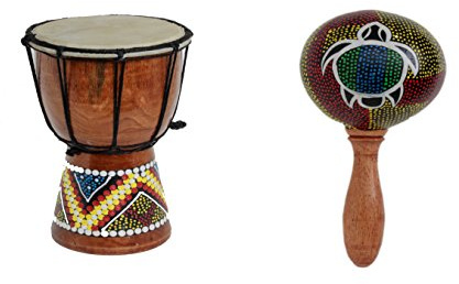 20cm Kinder Djembe Trommel Bongo Drum Deko Bunt Bemalt + Rassel Schildkröte R1