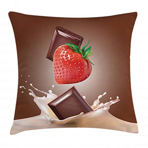 ABAKUHAUS Fruit Housse d'oreiller, Chocolat aux Fraises, Impression Recto Verso Transparente, 50 x 50 cm, Multicolore