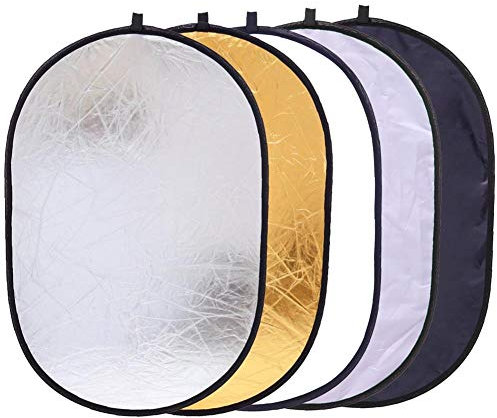 Konseen Photography Lighting Reflector Collapsible 5 in 1 60x90 cm Oval Diffuser with Carrying Bag for Photo Shooting Portrait Studio Multi Disc Translucent, White, Silver, Black, Gold