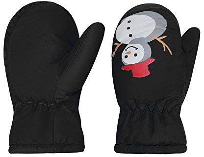 Toddler Kids Ski Gloves Waterproof Thermal Winter Snow Snowboard Mittens Warm Snowman Pattern Fleece Lined Gloves for Skiing Snowboarding Girls Boys Age 1-3 Years Old (Black)