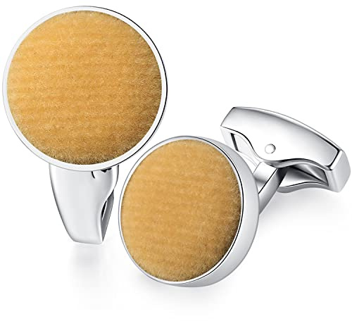 HONEY BEAR Herren Hochzeit Baumwolle Stoff Samt Manschettenknöpfe Cufflinks Edelstahl Manschettenknopf,Runden,MEHRWEG (Khaki)