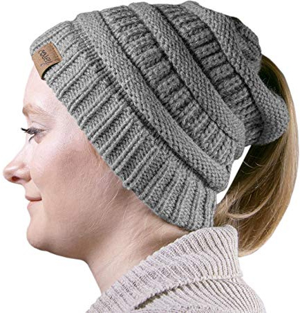 cosey - Strick Wintermütze – Pferdeschwanz-Mütze mit Zopfloch für Damen und Mädchen in verschiedenen Designs