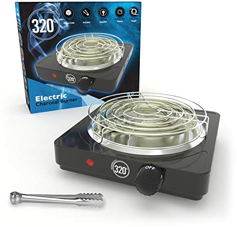 320º Electric Charcoal Burner for Coconut Coal Coil Stove - FULL WARRANTY - Includes Grid & Tongs - 1.4m extra long braided cable