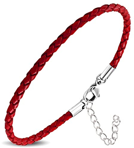 ZENSE - Pulsera fina de cuero rojo para hombre con extensión ajustable ZB0377