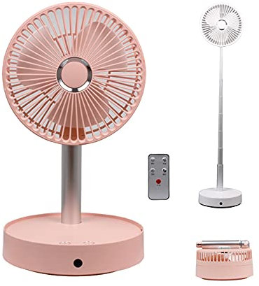 KS TOOLS HIOD Folding Portable Fan Scalable Height Wireless Remote Control For Home Outdoor USB Charging Floor Table Cooling Ventilation Fan,Pink