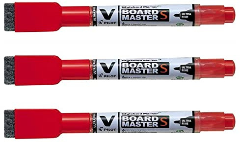 PILOT Whiteboard-Marker V Board Master S mit Radiergummi, Rot, 3 Stück