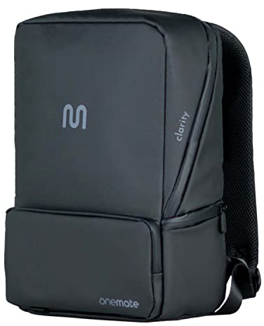 onemate – Rucksack clarity mit diversen Fächern & Features für Ordnung im Alltag – stoßsicheres Laptopfach – 99% aus recycelten Plastikflaschen – robust & wasserdicht (15L)