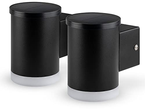 Brendz Solar Wandleuchte Außen: 50 Lumen LED Solarlampen für Außen, IP44 Wasserbeständig, Solar Aussenleuchte 3000k warmweißes Licht Accra (Set 2 Stück)