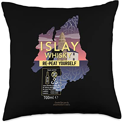 Whisky Slogan Re-Peat Yourself with Islay Single Malt Whisky Throw Pillow