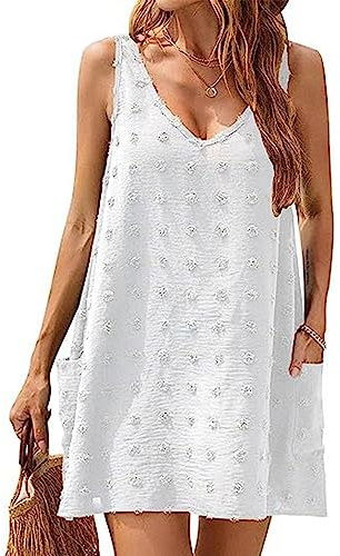 TBSCWYF Vestiti Donna Copricostume Mare Floreale Abiti Donna Estivi Estate Casual Senza Maniche Corte Spiaggia Vestiti da Vacanza Abito da Spiaggia Beach Dress Pareo da Spiaggia Boho Nappa