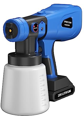 18V Cordless Paint-Sprayer-Spray Gun Wagner Electric Home/Outdoor Wall Fence Car with 1500mAh Battery and Charger, 4 Nozzles/3 Patterns, and Adjustable Valve, With gloves