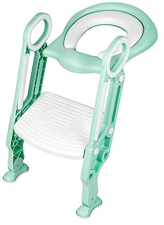 Baiyun Faltbarer Toilettensitz Kinder mit Treppe und Griffe, Kinder Sitz Toilettentrainer Töpfchen für Kinder ab 1-7 jahre, Höhenverstellbar und Nicht -Slip Design (Hellgrün)