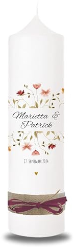 VILLA ROSA LOTTA – Personalisiertes Hochzeitsgeschenk für Brautpaar | Hochzeitskerze mit Namen & Datum | 25 cm x 7 cm | Jahrestag Geschenk Traukerze | Goldene Hochzeit | Hochzeitsdeko