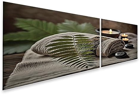 islandburner Prime Bild auf Leinwand Farn Handtuch Kerzen Schwarz Heißer Stein Holz Farn Spa Massage Salon Bilder Wandbilder Poster