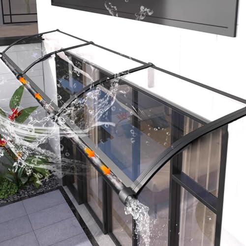 Pultvordach Vordach,Transparente Haustür Überdachung,Gartenterrasse Regenschutz Markise,PC Pultbogenvordach Schutz vor Regen,Hagel und UV-Strahlen,mit Alu-Regenrinne (80x420cm/32x165)
