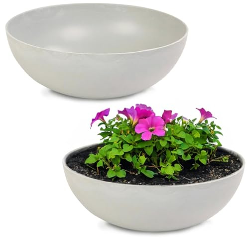 matches21 Pflanzschalen für draußen - 2 Vintage Dekoschalen beige-grau marmoriert als Blumentopf Pflanztopf - Schale in 25 cm als Garten Vogeltränke Balkon-Deko oder Friedhof Grabschale