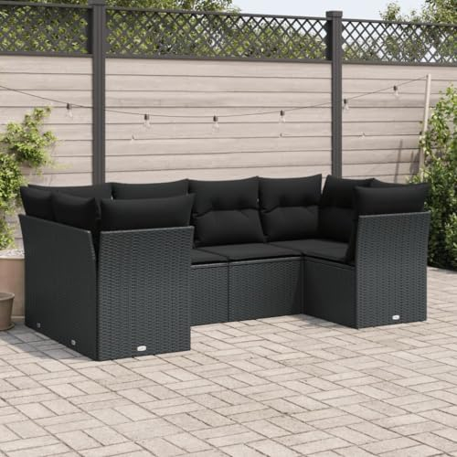 ULUYYUC 6-TLG. Garten-Sofagarnitur, Eckbank Küche Eckbank Eckbankgruppe Polsterbank Geeignet für Garten Außenbereich Balkon Hinterhof mit Kissen Schwarz Poly Rattan