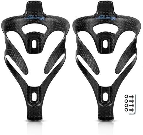 HUALONG Ultra Light Carbon Fiber Water Bottle Cage Bike Water Bottle Holder for Road Bikes Mountain, Diameter 72mm Weight 16±2g, Black Matte A Shape 2 Pack