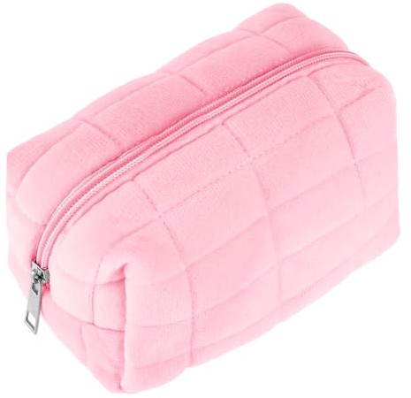 Sibba Makeup Bag Small Zippered Toiletry Organizer Make Up Travel Traveling Cosmetic Storage Case Skincare Cute Fluffy Polyester Purse Brush Set Pouch Daily Essentials Bathroom Display Womens