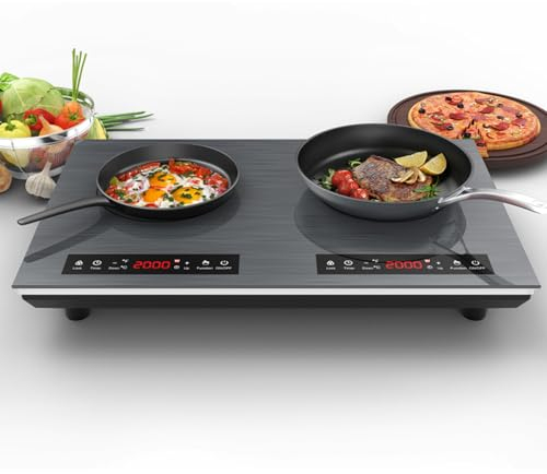 Table de cuisson à double induction, cuisinière électrique de 24 pouces, 2 brûleurs, écran tactile LED, verrouillage de sécurité, plaque chauffante à induction portable