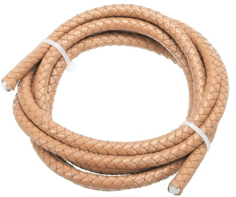PATIKIL Round Braided Leather Cord, 6mm Braided Genuine Leather Cord String Rope Folded Leather Strip for Jewelry Making Crafts Necklaces Bracelets, Khaki(1.1Yards)