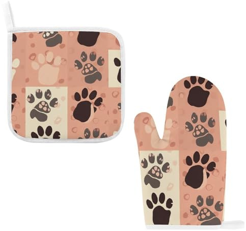 Set di 2 guanti da forno con zampa di gatto e presine, resistenti al calore, guanti da barbecue, guanti antiscivolo per cottura alla griglia, presine da cucina