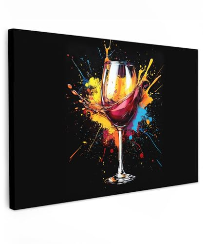 MuchoWow© Quadri Con Cornice Decorazione Quadri Per Camera Da Letto | 90x60 cm - Quadretti Da Parete Moderni Quadro Moderno Soggiorno Grande Foto Su Tela Vino - Bicchiere - Graffiti - Rosso