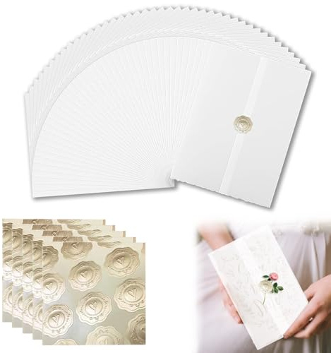 Xiciki 55 Pcs Pre-Folded Vellum Jackets for Invitations, 5x7 Inch Translucent Vellum Paper Wrap for Wedding Invitations, Birthday, Bridal Shower and DIY Projects