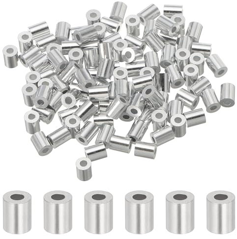 sourcing map 1/16(1.5mm) Aluminum Crimping Loop Sleeve, Wire Rope Stop Sleeve Round Crimp Ferrules for Wire Rope and Cable Ferrule, Silver 100Pcs
