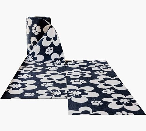 Pet Rebellion Stop Muddy Paws Dog Runner | Custom Length, By The Metre Floor Protection, Stops Dirt and Mud | Non-Slip, Absorbent, and Machine Washable | Flower Black