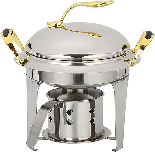 JKJZSALJ Chafing Dish in Acciaio Inossidabile per Uso Domestico,Set Scaldavivande Rotondo per Buffet con Teglia per Alimenti,Coperchio E Porta-Combustibile,per Buffet/Matrimoni