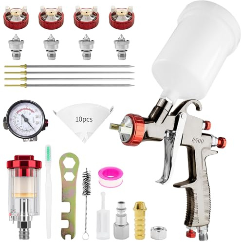R500 LVLP - Pistola de pulverización de aire comprimido con 3 boquillas de 1,3/1,5/1,7 mm, para coches y casas, pintura de bricolaje, con accesorios de pulverización de pintura, fácil de usar