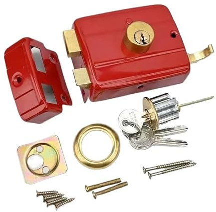 Serratura esterna antifurto for porta, serratura a testa di toro, porta in ferro, antifurto in legno, vecchio stile, rosso