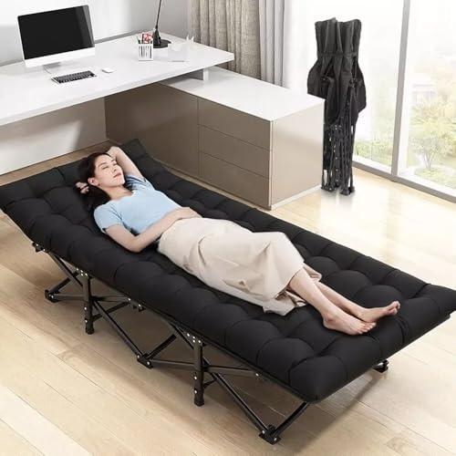 WoldTrek Camping Cot with Thick Pad, Folding Camping Cot Oversize Cots for Sleeping Camping Bed Folding Cot for Camping W/Pilllow Mattress for Home Office Nap Beach Travel, 600LBS (190 * 68CM-Black)