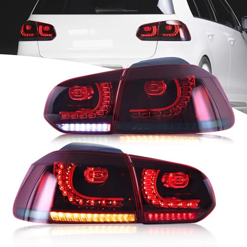 VLAND LED Fanali posteriori per Golf 6 GTI TDI TSI R 2008-2013, Con indicatori di direzione dinamici, 1 coppia (Rosso e fumo)