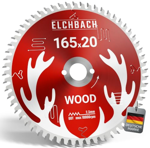 Elchbach® Holz Kreissägeblatt 165×20 mm Hartmetall - Ideal für Hart- und Weichholz - Sägeblatt 165x20 Holz kompatibel mit Tauchsäge & Kreissäge von Bosch & Makita