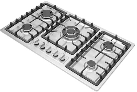Plaque de cuisson à gaz, 5 feux, 1 KW, 3,3 kW, en acier inoxydable, allumage électronique par impulsion, protection contre les pannes de flamme, 86 x 51 x 9 cm, pour grandes cuisines, restaurants