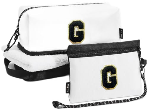 A-Z BAG Trousse de Toilette de Voyage pour Femme, Trousse de Maquillage personnalisée avec Organisateur de pinceaux de Maquillage, Support de Passeport RFID pour Homme, Noir, G