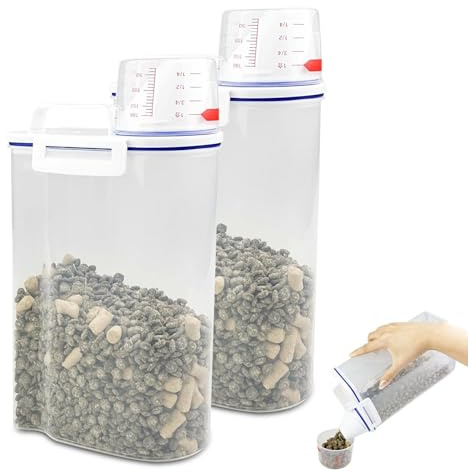 Chiluxendo Juego de 2 Contenedor Pienso Perros, Cubo para Alimentos con Vaso Medidor, Recipiente de Comida para Mascotas, Recipientes Almacenamiento Gatos, Botes Hermeticos Cocina, para Cereales, Arr