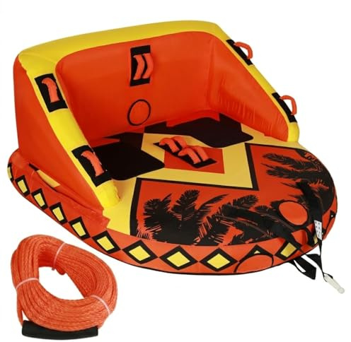 SMOOL Tubo Remolcable Inflable 1-3 Personas, Flotador Acuático Nailon PVC, Doble Punto Remolque para Deportes Acuáticos (Naranja, 1-2 Personas)