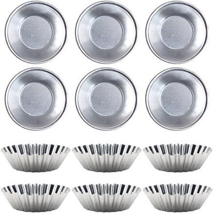 OSALADI 12pcs Mini Cake Baking Mold and Pudding Skin Mold Set, Aluminum Alloy Egg Tart Tartlet Pie Moulds with Fluted round Shapes for Home Baking and Dessert Preparation