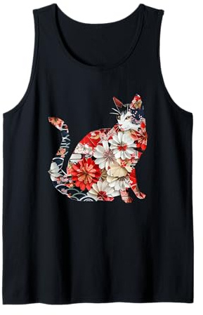 Gatto Origami Gatti Giapponesi in Fiore di ciliegio Giappone Canotta