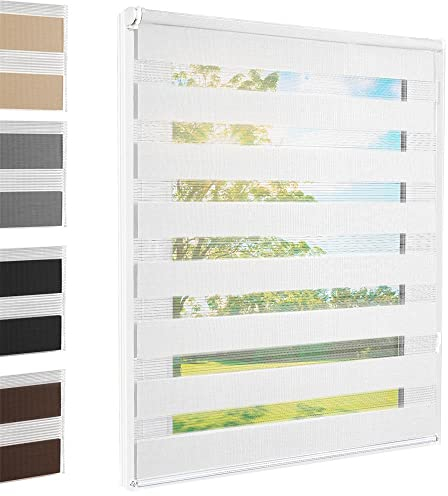 Doppelrollo Klemmfix ohne Bohren Weiß 80x140 cm [Stoffbreite 76cm] Duo Rollo Fensterrollo für Fenster/Türen Gardine Klemmrollo Seitenzugrollo Sichtschutz Sonnenschutzrollo Zebrarollo