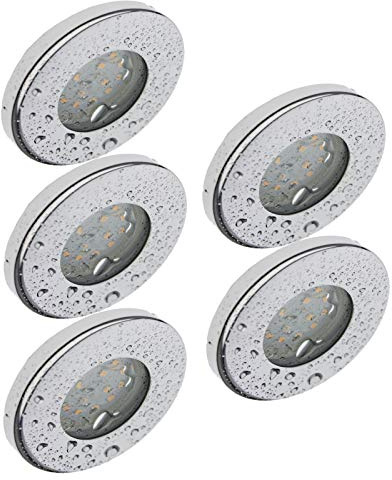 Trango 5er Set dimmbare IP44 LED Einbaustrahler in Chrom 6729IP-058GUSD I Einbauleuchten inkl. 5x 5 Watt dimmbar GU10 LED I Bad Spots I Bad Deckenspots I Deckenstrahler I Einbauspots I Spots.