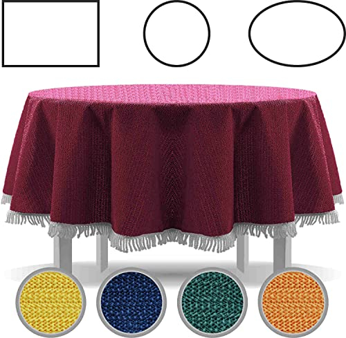 EXKLUSIV HEIMTEXTIL Gartentischdecke mit Fransen Tischdecke Classic Outdoor PVC Weichschaum rutschhemmend für Garten, Balkon, Terrasse 160 cm rund blau