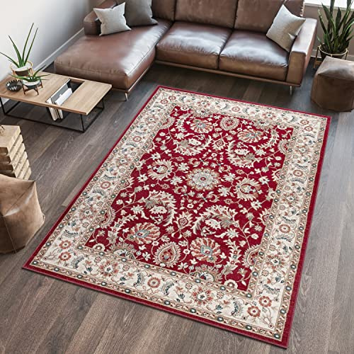 TAPISO Dubai Tappeto Tradizionale Pelo Corto Soggiorno Design Classico Motivo Floreale Ornamenti tonalità Rosso Beige Salotto Sala Camera Ufficio Oeko-Tex 60 x 100 cm