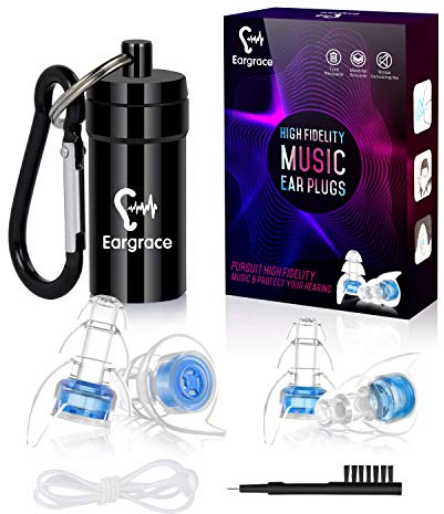 High Fidelity Concert Ear Plugs, Eargrace 2 Pairs Hearing Protection Noise Reduction Musicians Ear Plugs with Aluminum Carry Case for Musicians, DJ, Festival, Motorcyclists and Loud Events(NRR 23dB)