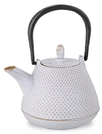 Roji Associates Théière en fonte Nanbu Tekki ARARE – Type de dôme, fabriquée au Japon, avec passoire à thé, finition intérieure en émail, pot de couleur, interdiction de feu ouvert (400 ml/blanc)