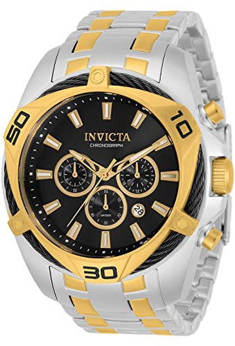 Invicta Bolt 34124 Herrenuhr - Quarzwerk - Edelstahl mit schwarzem Zifferblatt - 50 mm
